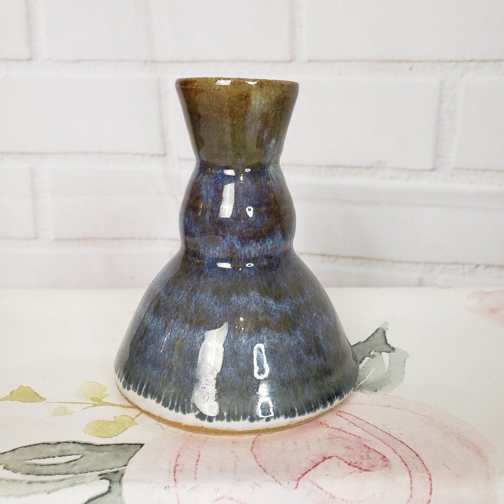 Handcrafted Blue Stoneware Pottery Bud Vase 5" Farmhouse Charm Accent